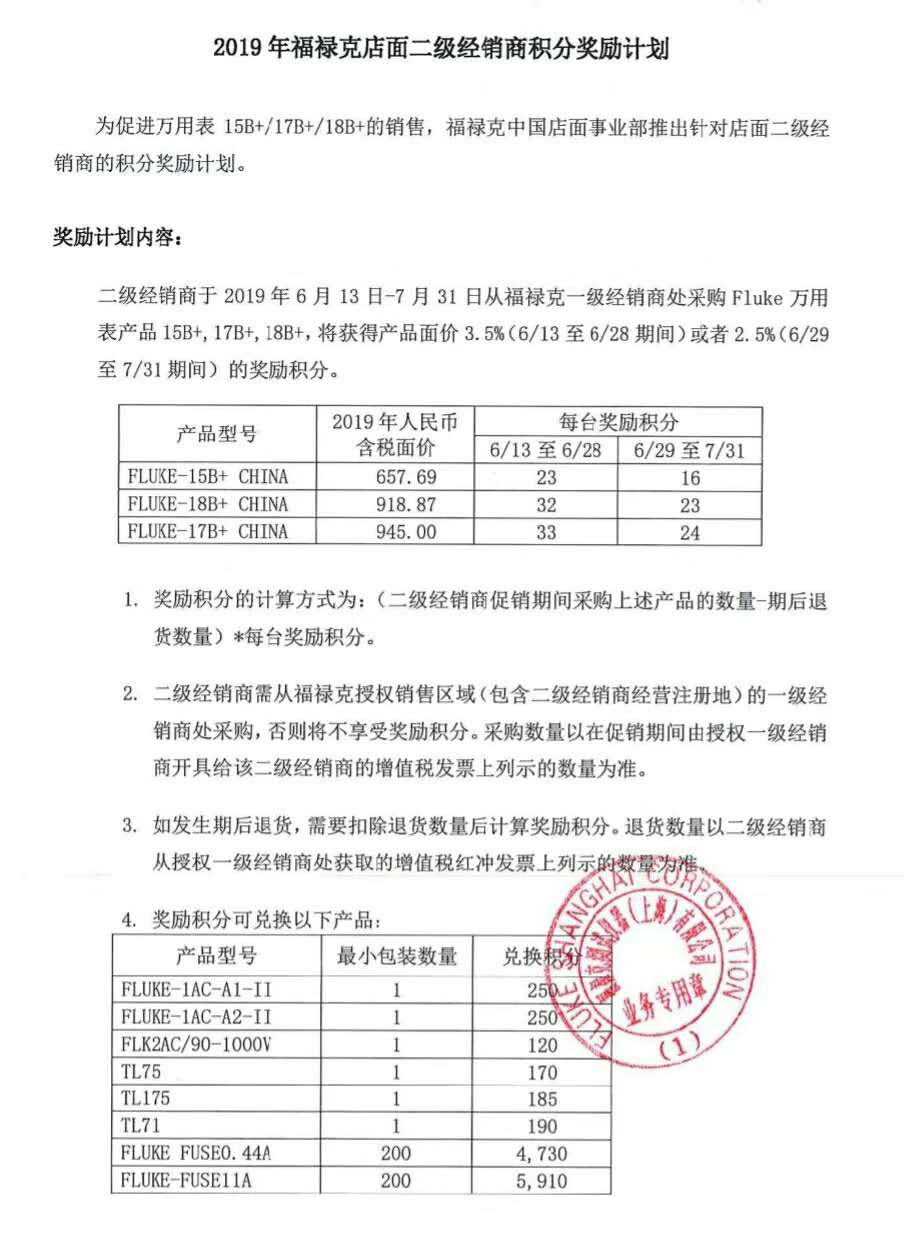 福禄克F15/17/18B+新一轮积分活动开始了！！！